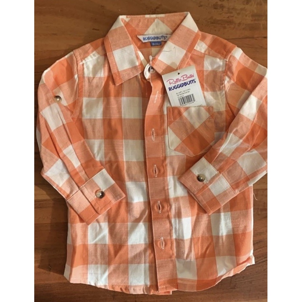 Rufflebutts Boys Cider Plaid Button Down Long Sleeve Shirt NWT Size 2T